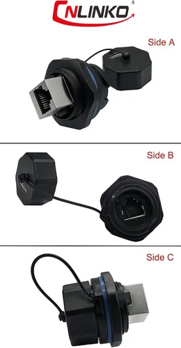 Miniatura 2 de CERRXIAN RJ45 Femle a hembra Acoplador Montaje en panel Conector impermeable Combo con tapa (negro)