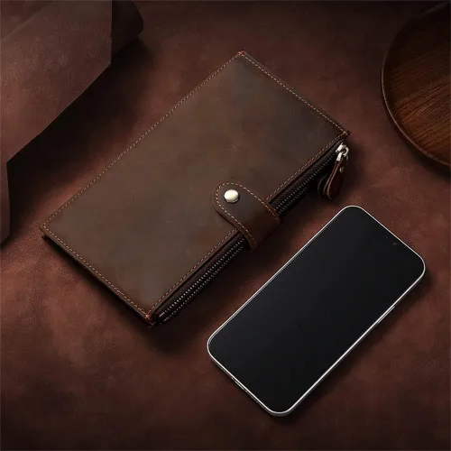 Miniatura 4 de Bolso de mano grande y largo de cuero para hombre, tarjetero, chequera, organizador múltiple con cremallera