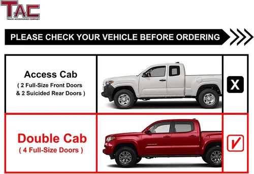 Miniatura 4 de TAC - Estribos laterales para Toyota Tacoma 2005-2023, camioneta de doble cabina de 3 pulgadas, barras laterales negras, barras Nerf, rieles