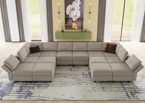 Miniatura 3 de Belffin Sofá modular de gran tamaño con tumbonas dobles en forma de U, sofá seccional reversible con almacenamiento de terciopelo gris