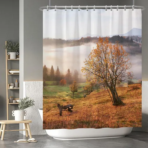 Miniatura 72 de Cortina de ducha de fantasma y gato negro para niños, 36 x 72 pulgadas, espeluznante y bonita, cortina de baño de Halloween con 6 ganchos, cortina