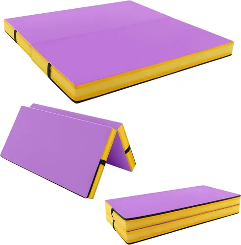 Miniatura 10 de GYMAX Colchoneta de gimnasia plegable de 4 x 4 pies, 4 pulgadas de grosor con asas de transporte, cubierta de piel sintética, tapete de gimnasio