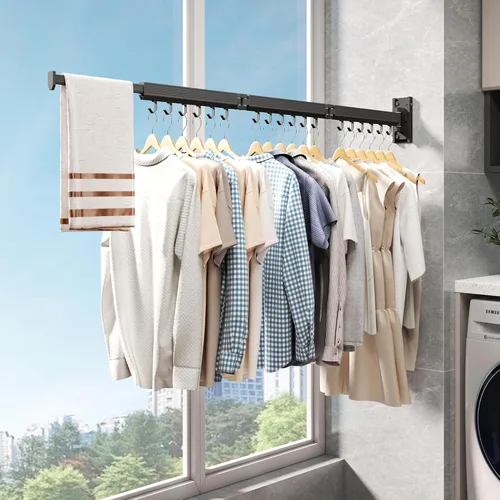 Miniatura 4 de Estante de secado de ropa montado en la pared, estante de secado de ropa plegable, estante de secado plegable retráctil para colgar ropa