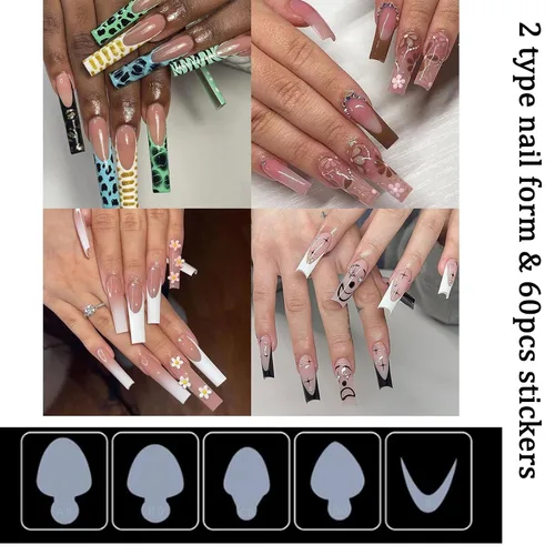 Miniatura 3 de Juego de 2 formas de uñas dobles transparentes para uñas con puntas de forma para Polygel con 60 almohadillas reutilizables para manicura, arte
