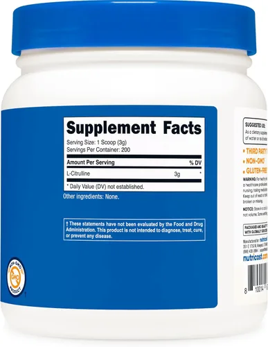 Miniatura 5 de Nutricost L-citrulina pura (base) en polvo (21.16 oz)