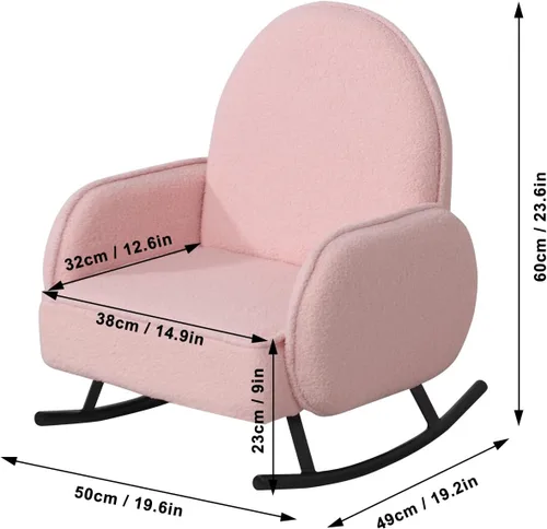Miniatura 3 de Mecedora para bebé, silla para niños, sofá para niños, pie de metal tembloroso y tela sherpa, sillón mecedor para niños y niñas (rosa)