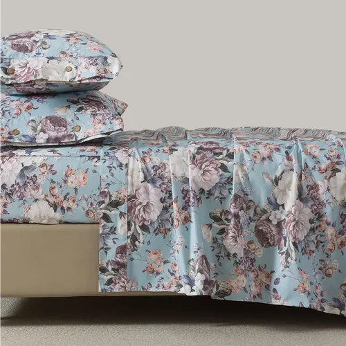 Miniatura 42 de FADFAY Juego de sábanas tamaño King, 100% algodón, elegante ropa de cama de granja con hojas verdes menta y flores blancas, sábana suave