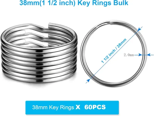 Miniatura 2 de YHYZ Llaveros de 1.5 pulgadas a granel (100 piezas, redondos), 1.496 in (1 1/2 pulgadas), llaveros de metal plateado para llavero Kechain, collar