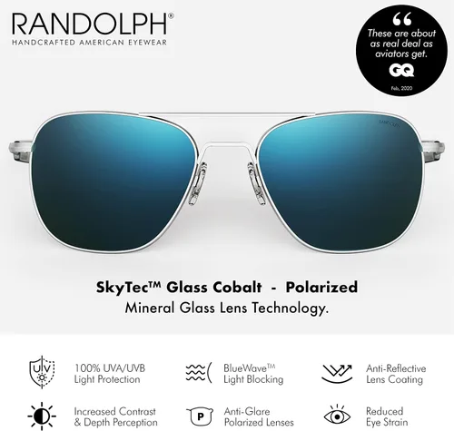 Miniatura 2 de Randolph USA - Lentes de sol de aviador para hombre o mujer, cromo mate, clásicos, polarizados y no polarizados con protección UV