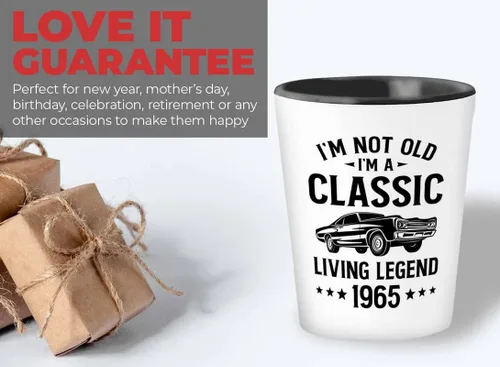 Miniatura 5 de Vaso de chupito para cumpleaños número 58, 1.5 onzas, leyenda de Livlng 1965, nacido en 1965, regalos de autos clásicos de la vieja escuela