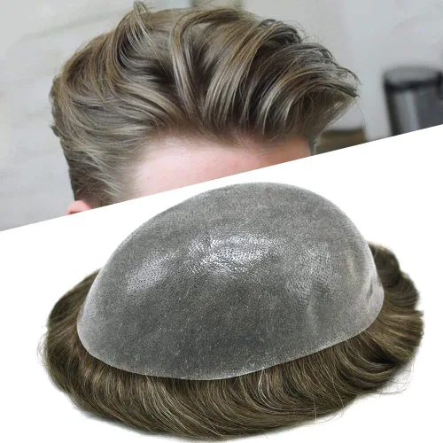 Miniatura 42 de Hair Nature - Tupé para hombres, sistema de repuesto de piezas de cabello humano, unidades de pelo negro con bucle en V de piel fina, 100% cabello