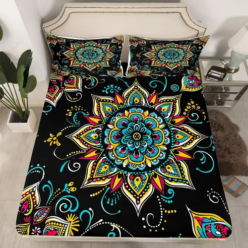 Miniatura 31 de Sábanas de cama góticas de damasco para adultos, sábana bajera ajustable victoriana antigua, sábanas góticas florales vintage, juego de ropa de cama