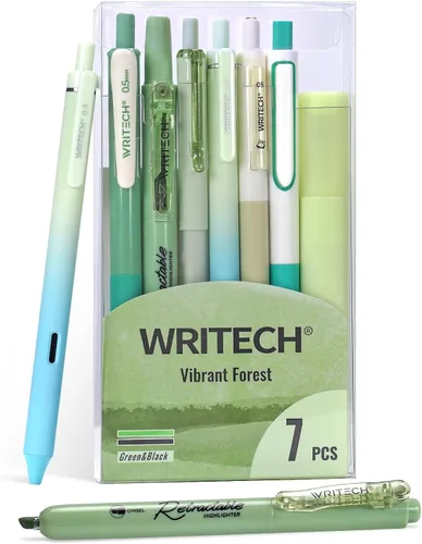 WRITECH Bolígrafos de Gel para Diario y Resaltar: Set de Diario Estético, Colores Pastel Surtidos, Tinta de 0.5mm de Punta Fina, Retráctil, Verde