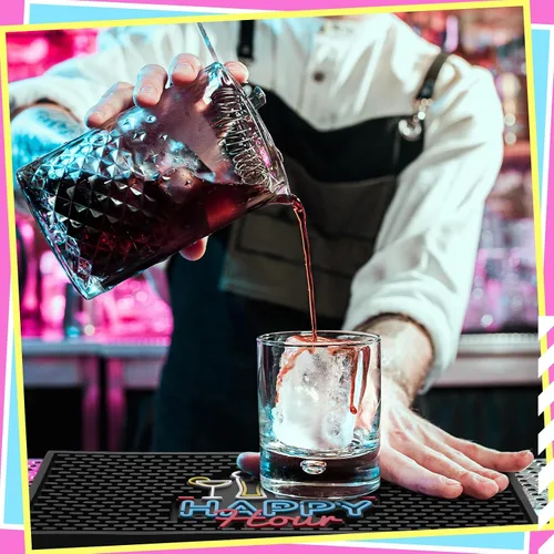 Miniatura 4 de Preboun Tapete de bar para encimera con patrón fluorescente de goma gruesa antideslizante negro para café, cocina, restaurantes, entretenimiento