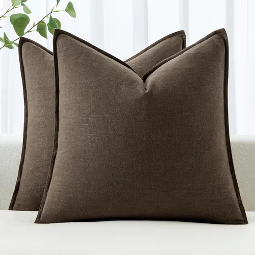 Miniatura 28 de MIULEE - Juego de 2 fundas de almohada decorativas de lino, estilo bohemio, rústico, neutral, para sofá, cama, 16 x 16 pulgadas, color marrón