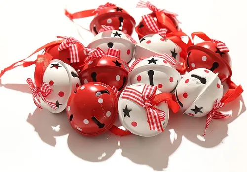 Miniatura 4 de Cascabeles de Navidad, 12 campanas artesanales con copo de nieve para adornos de corona de árbol, decoraciones navideñas de bricolaje (blanco y rojo)