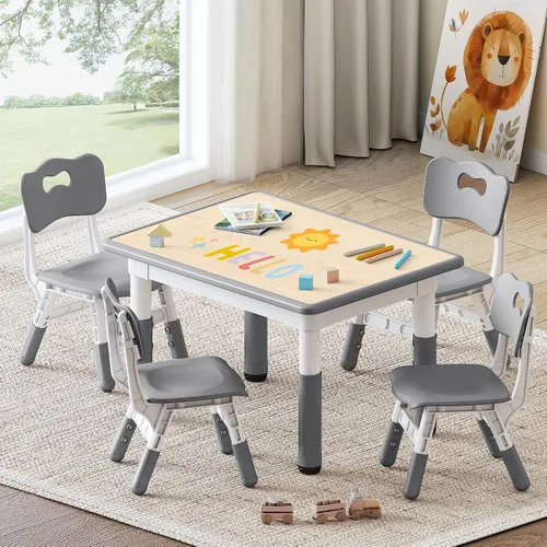 Miniatura 16 de GITAWUSA Juego de mesa y sillas de estudio para niños, juego de mesa y sillas para niños de 3 a 8 años, 31.5 pulgadas de largo x 23.6 pulgadas