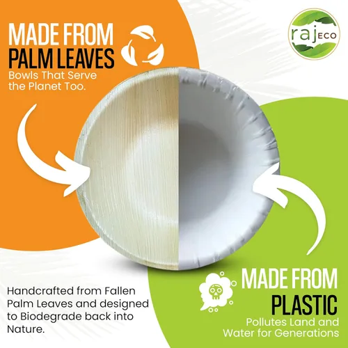 Miniatura 2 de Raj Unique Collection 7.5" Cuencos redondos de hoja de palma, mejores que cuencos de bambú y papel, desechables, compostables, biodegradables