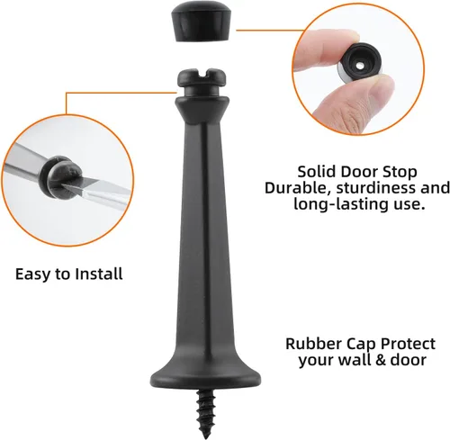 Miniatura 2 de HOME MASTER HARDWARE Topes de Puerta Rígidos Sólidos de Servicio Pesado de 3", Negro Mate, Paquete de 2 con Puntas de Plástico - Topes de Puerta