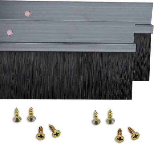 Miniatura 7 de Paquete de 2 barridos inferiores de puerta, soporte de aleación de aluminio en forma de H para la parte inferior de la puerta con cepillo de nailon