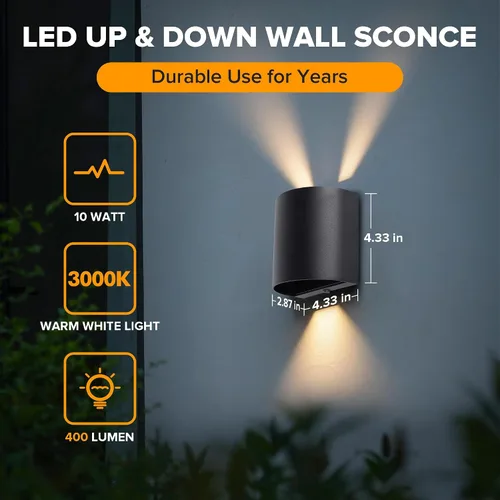 Miniatura 5 de LUTEC Paquete de 2 lámparas de pared LED ascendentes y descendentes ajustables, lámpara de pared moderna de aluminio resistente a la oxidación