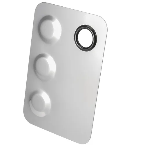 Miniatura 5 de SEUNMUK Paquete de 6 paletas de cosméticos de acero inoxidable de 6 x 4 pulgadas con espátula, paleta de maquillaje de 3 pocillos, bandeja de metal