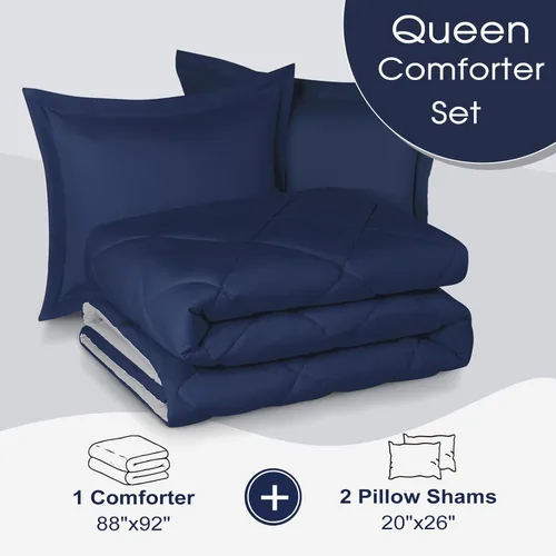 Miniatura 6 de Juego de edredón Basic Beyond tamaño queen - Juego de edredón azul marino tamaño queen, reversible, para todas las estaciones, azul marino/gris, 1
