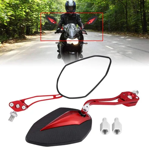 Miniatura 2 de Espejo retrovisor para motocicleta, par de espejos retrovisores universales de aleación de aluminio de 0.315 in y 0.394 in (rojo)