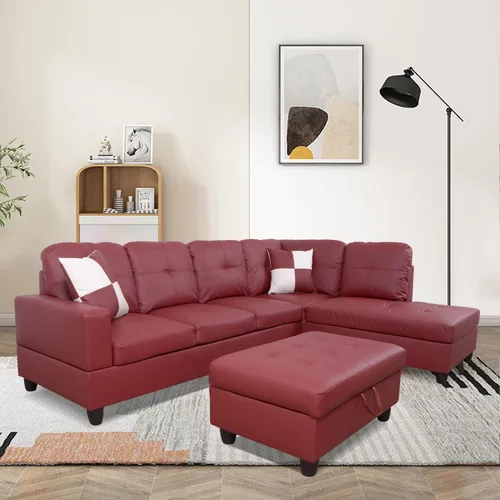Miniatura 7 de Moderno sofá seccional de cuero en forma de L (rojo, hacia la izquierda)