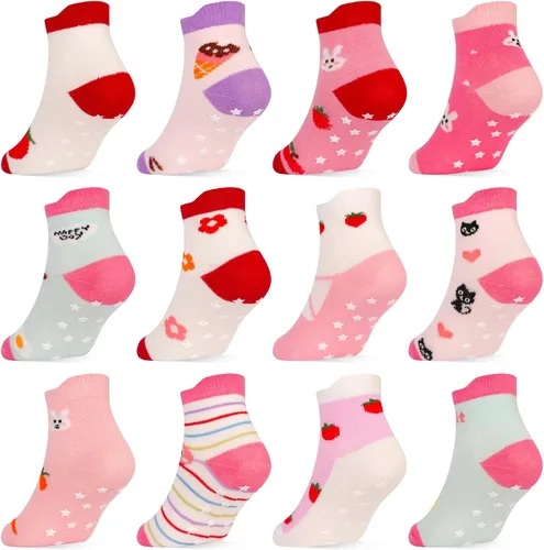 Miniatura 8 de Tphon Toddler Girls Socks with Grips Baby Anti Slip Ankle Socks 12 Pairs Kids Cute Cartoon Patterns Sock for 6M-7Years