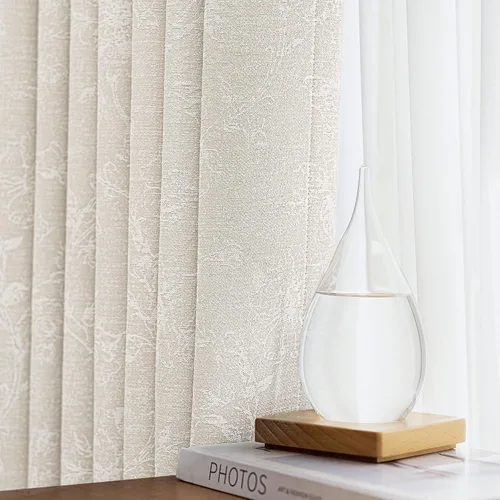 Cortinas opacas de jacquard floral beige para dormitorio, cortinas rústicas de granja con flores de chenilla, cortinas opacas de 63 pulgadas para