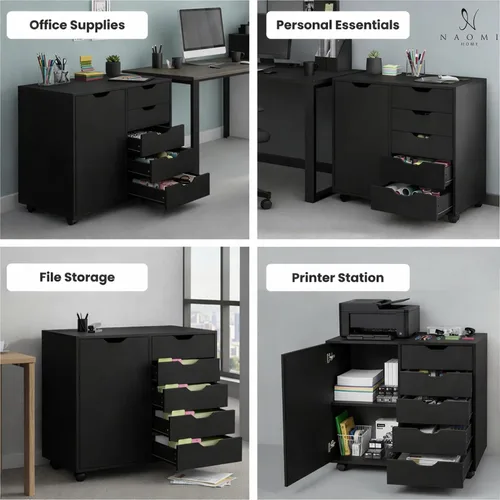 Miniatura 7 de Naomi Home Archivador de oficina con ruedas para debajo del escritorio, con 5 cajones y gabinete de almacenamiento lateral, organizador móvil
