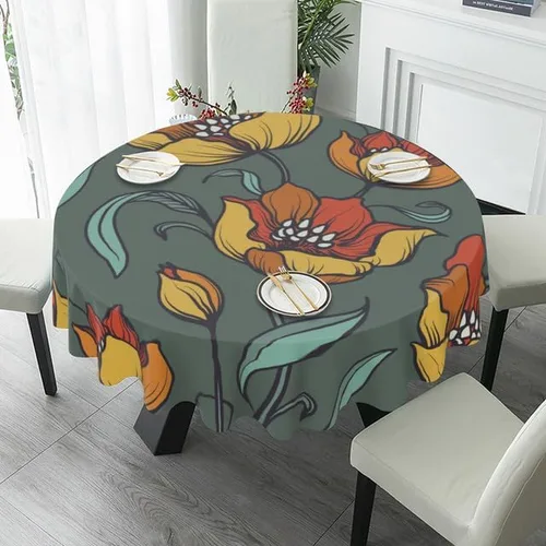Miniatura 4 de Mantel redondo de moda con flores amarillas, lavable, resistente a las arrugas, para el hogar, cocina, comedor, picnic, campamento, fiesta, color-5