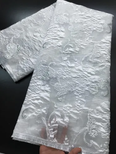 Miniatura 2 de Tela de encaje africano bordado francés Brocado Jacquard tejido de encaje 5 yardas de tela de encaje dorado para costura de vestido de fiesta