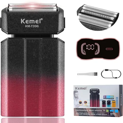 Miniatura 10 de Kemei KM-T396 - Afeitadora eléctrica para hombres con 3 cuchillas flotantes, afeitadora eléctrica inalámbrica recargable de 7500 RPM para hombre