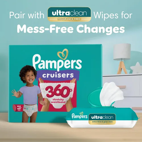 Miniatura 10 de Pampers Pull On Cruisers - Pañales desechables para bebé, ajuste de 360°, talla 3, suministro de un mes (168 unidades) con toallitas para bebé