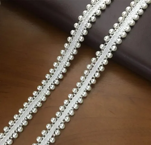 Miniatura 9 de FQTANJU 5 yardas de cinta de encaje con perlas de imitación y apliques de perlas para flecos para decoración de fiesta de boda, decoración