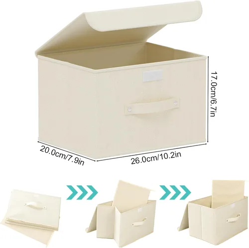 Miniatura 8 de Cajas de almacenamiento, contenedores de almacenamiento plegables con tapas, cestas de almacenamiento de tela de algodón y lino con asa