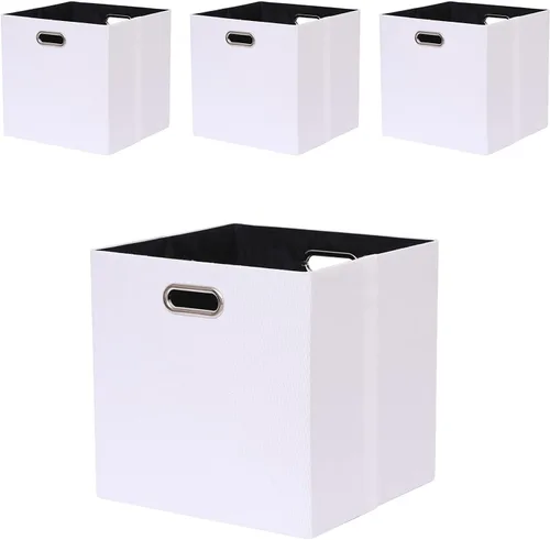 Miniatura 10 de Contenedores de Almacenamiento Cúbicos 13×13 Lino Caja Plegable con Asas, Conjunto de Cesta de Organización Plegable de 4 Gran Capacidad para Beige