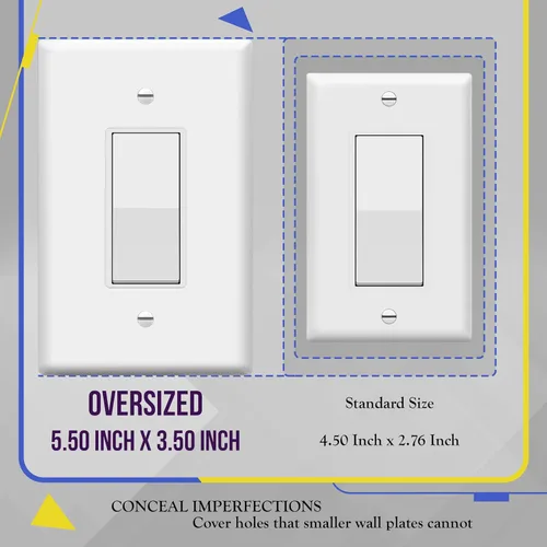 Miniatura 2 de ENERLITES Interruptor de luz decorativo o placa de pared para toma de receptáculo, sobre-tamaño de 1 banda 5.5" x 3.5", policarbonato termoplástico