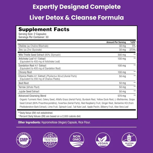 Miniatura 5 de NutraChamps Fórmula de desintoxicación y reparación de limpieza del hígado, más de 20 hierbas: extracto de cardo mariano con silimarina, alcachofa