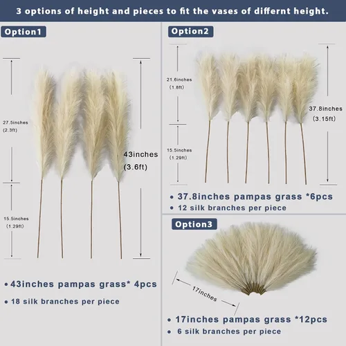 Miniatura 2 de 4 piezas de césped sintético de las pampas de 43 pulgadas/3.6 pies, no desprende pelusa, arreglo de plumas falsas de caña artificial grande