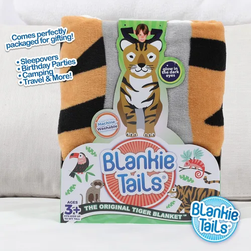 Miniatura 3 de Blankie Tails Manta de tigre portátil para niños, de doble cara, suave, manta de animal de forro polar, uso para fiestas de pijamas, ropa de cama