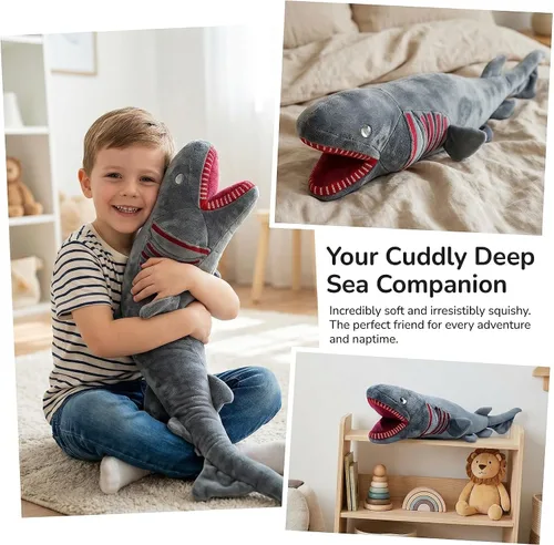 Miniatura 3 de Peluche de tiburón con volados, juguete de peluche realista de tiburón con volantes, suave y realista, modelo de peluche para niños, 20.5 pulgadas
