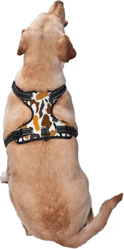 Miniatura 7 de Arnés reflectante para perro, diseño de vaca marrón, chaleco suave sin tirones, para perros pequeños, medianos y grandes, tamaño pequeño