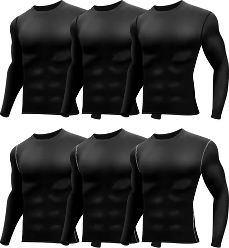 Hicarer Paquete de 6 camisas de compresión atléticas para hombre, camisetas de manga larga para correr, para entrenamiento deportivo