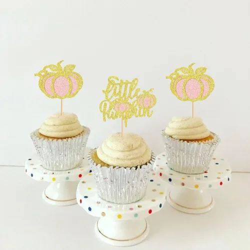 Miniatura 2 de 24 adornos para cupcakes de calabaza con purpurina, decoraciones de baby shower, tema de cosecha de otoño, suministros para fiestas de cumpleaños