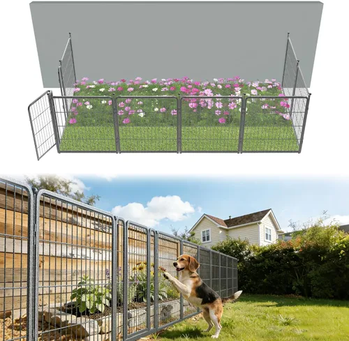 Miniatura 32 de FXW - Valla de jardín metálica y resistente para exteriores, barrera para perros y conejos, fácil instalación, negro, 24 pulgadas de alto x 29.6