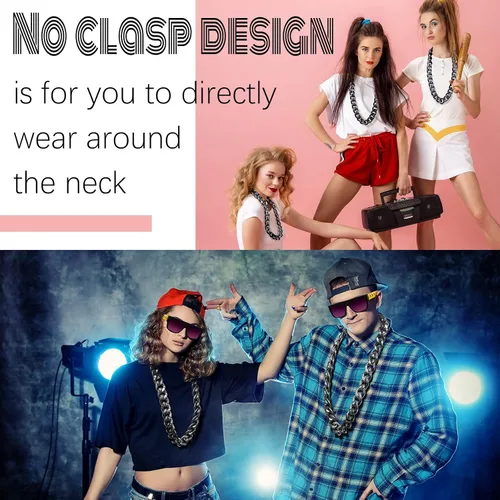 Miniatura 7 de Jexine 12 cadenas de rapero para disfraz, collar falso de hip hop a granel para hombres y mujeres, joyería de los años 80 y 90, estilo punk