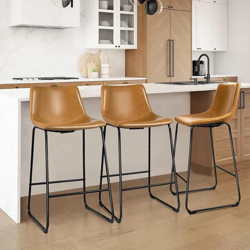 Miniatura 11 de LEMBERI Juego de 2 sillas de comedor de piel sintética, modernas sillas de cocina y comedor de 18 pulgadas con respaldo y patas de metal, cómodo
